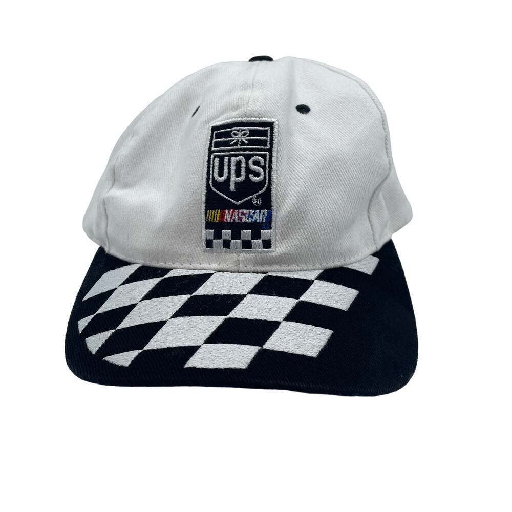 NASCAR UPS Hat Cap Black White Checker Adjustable Vintage Unisex Mens